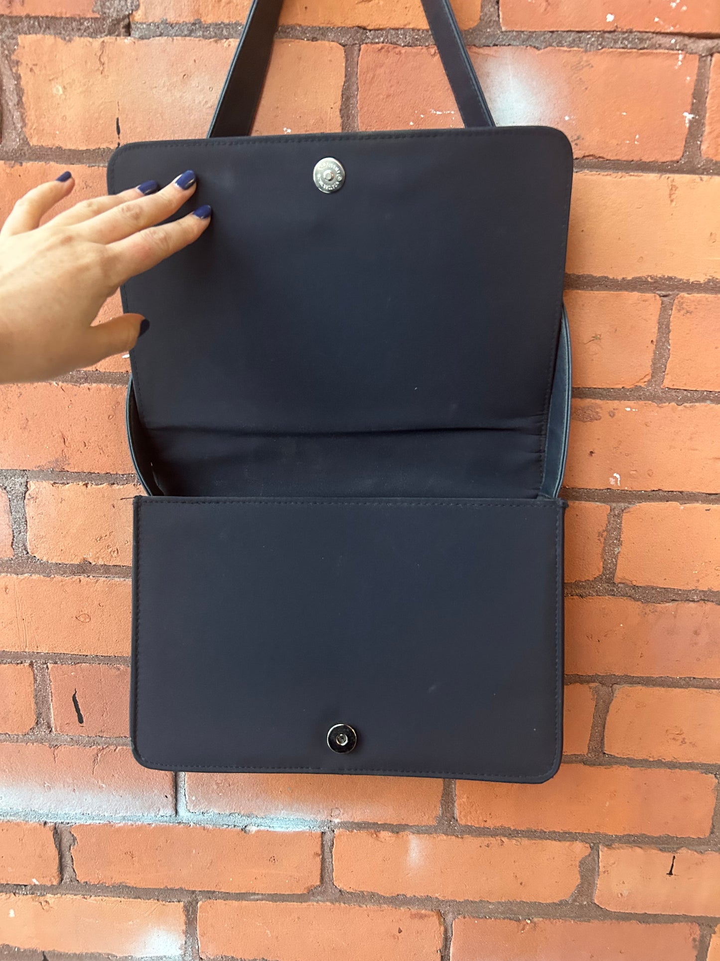 90’s Vintage Navy Nylon & Leather Shoulder Purse