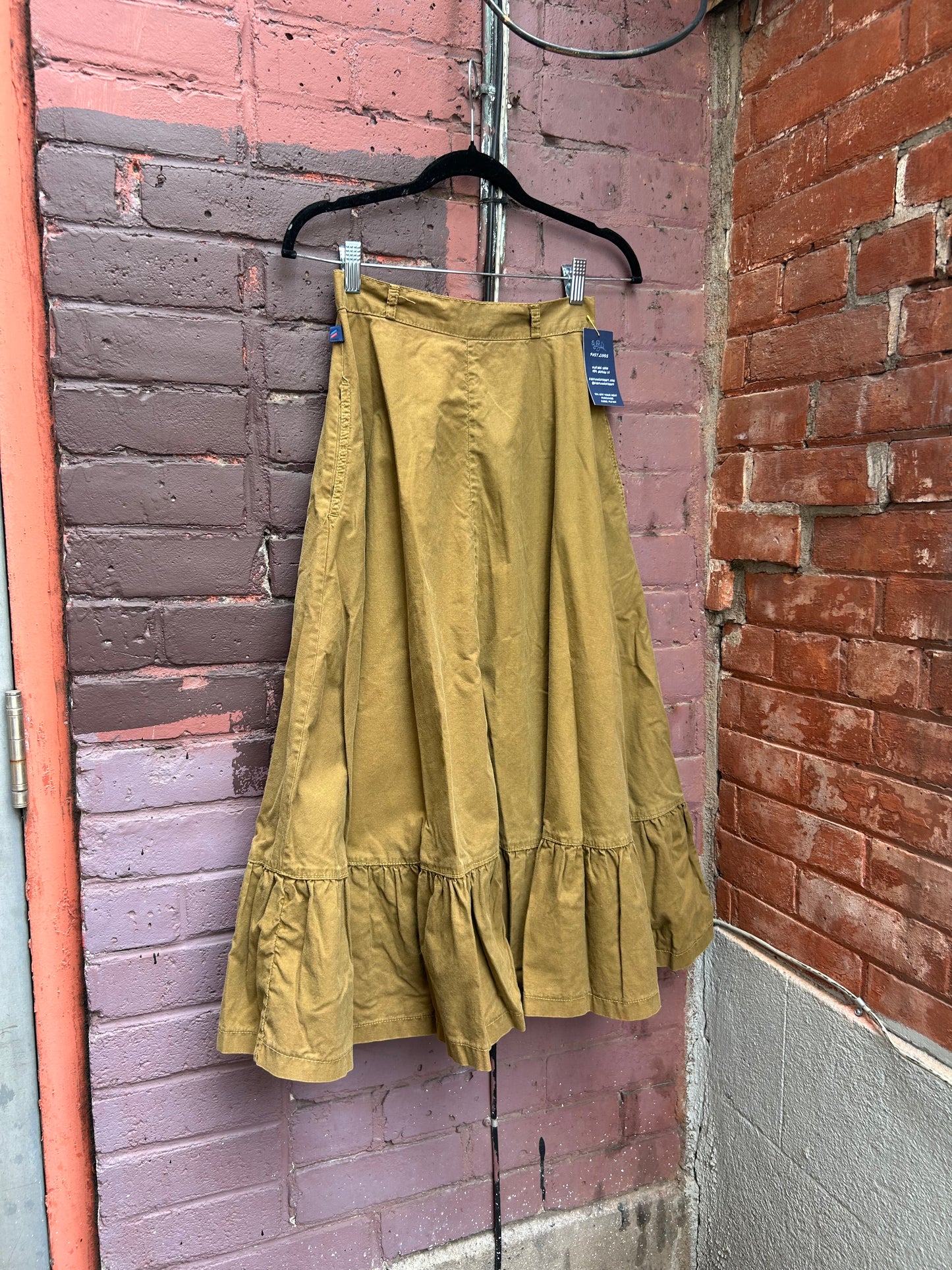 80’s Vintage Deep Mustard Cotton Tiered Midi Skirt / 24 Waist