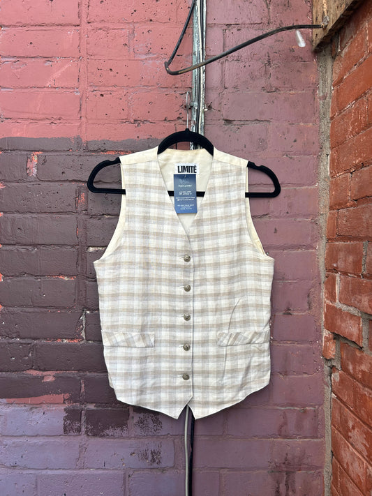 90's Vintage Beige & Cream Plaid Vest / Size S