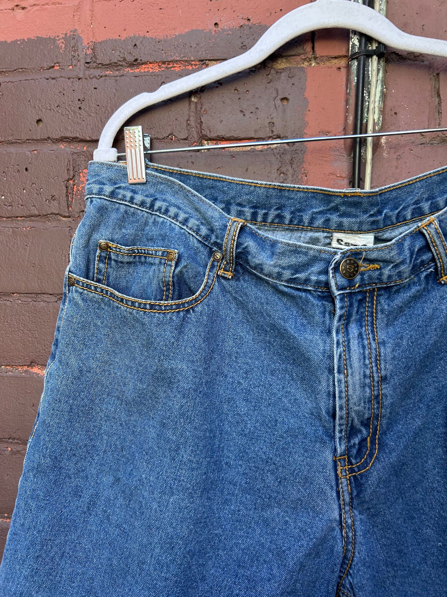 90’s Vintage Blue Mid Length Denim Shorts / 38 waist