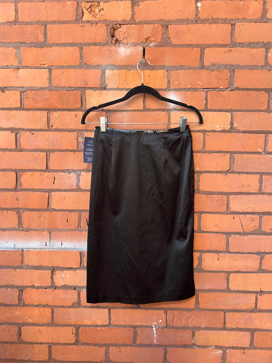 90’s Vintage Black Sequin Satin Midi Skirt / 24 Waist