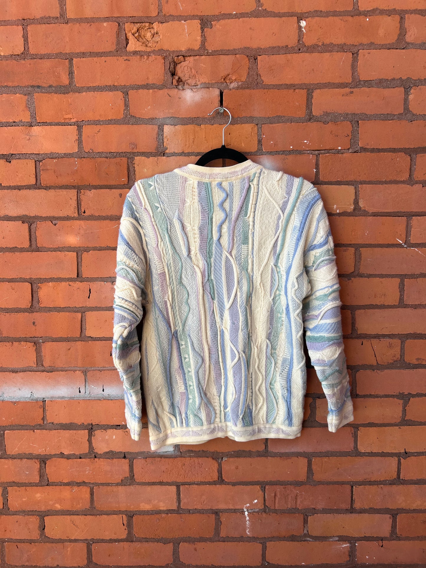 90’s Vintage Pastel & White Soft Wool Textured Cardigan / Size S