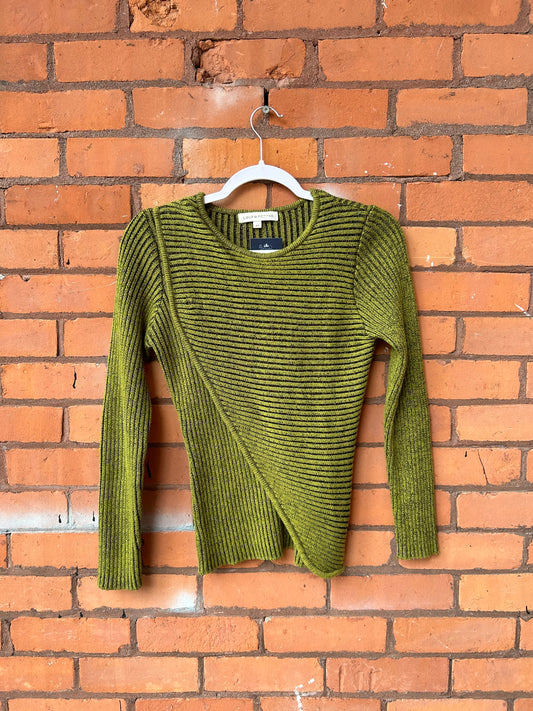 Y2K Vintage Green Ribbed Asymmetrical Knit Sweater / Size S-M