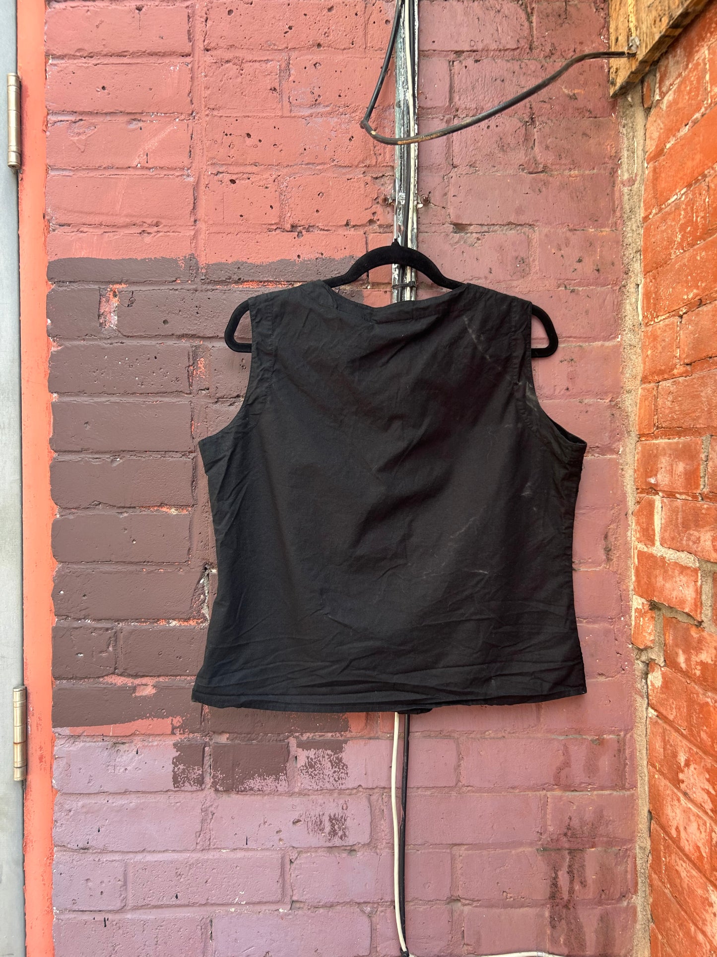 Y2K Vintage Black Cotton Eyelet Button Down Tank / Size M