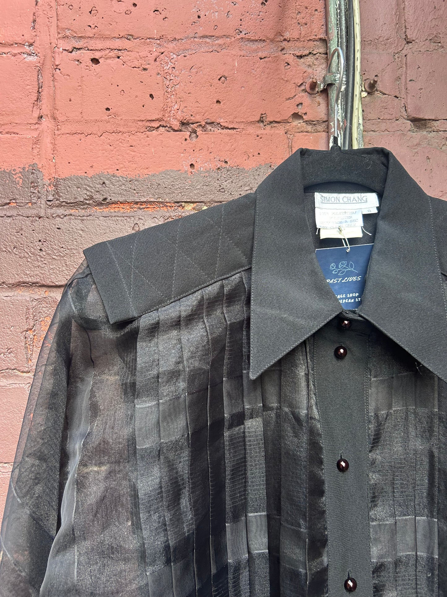90's Vintage Sheer Black Pleated Blouse / Size M