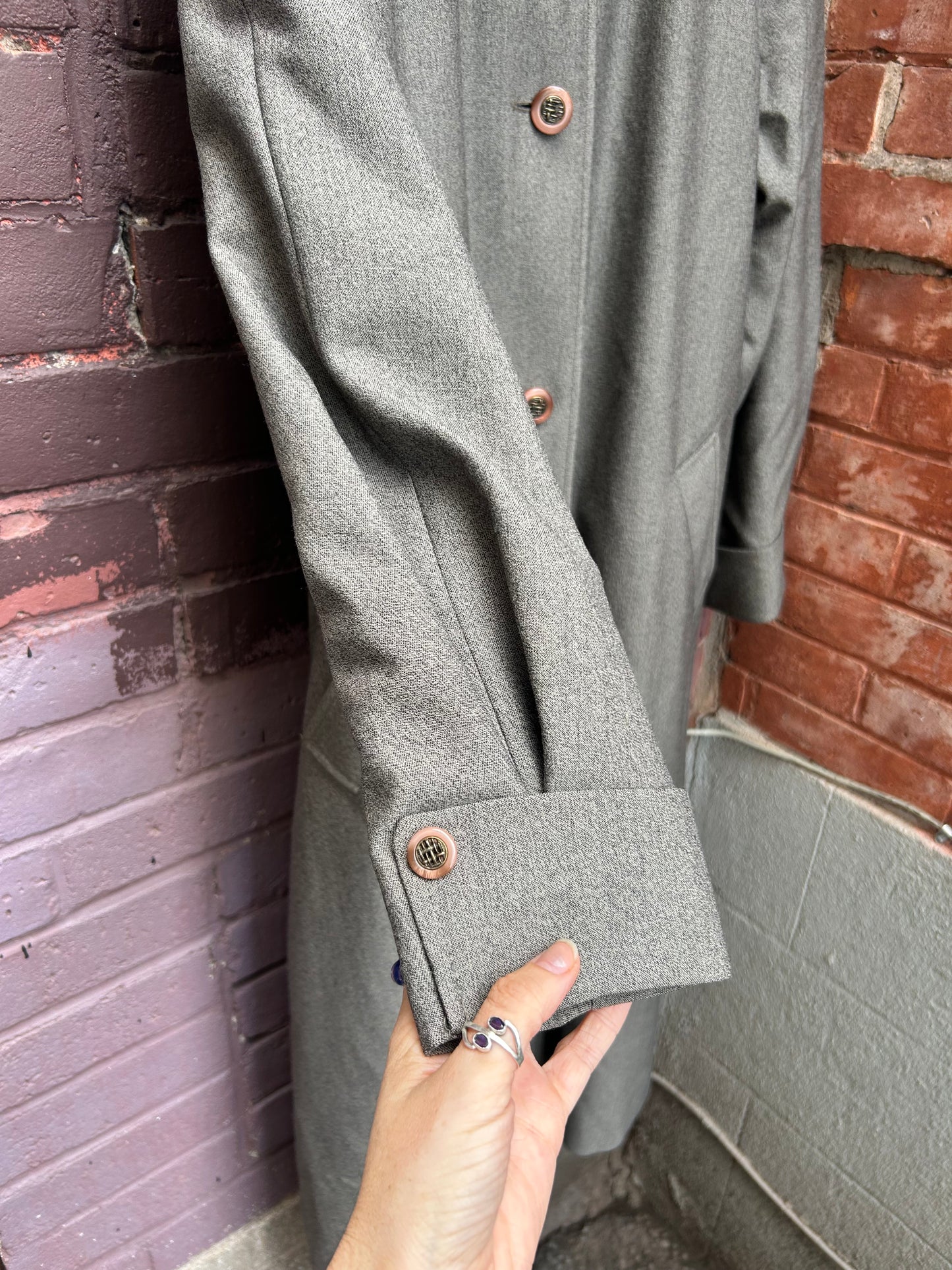90's Vintage Grey Wool Raglan Over Coat / Size M