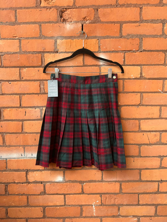 90’s Red & Green Plaid Pleated Skirt / 27 Waist