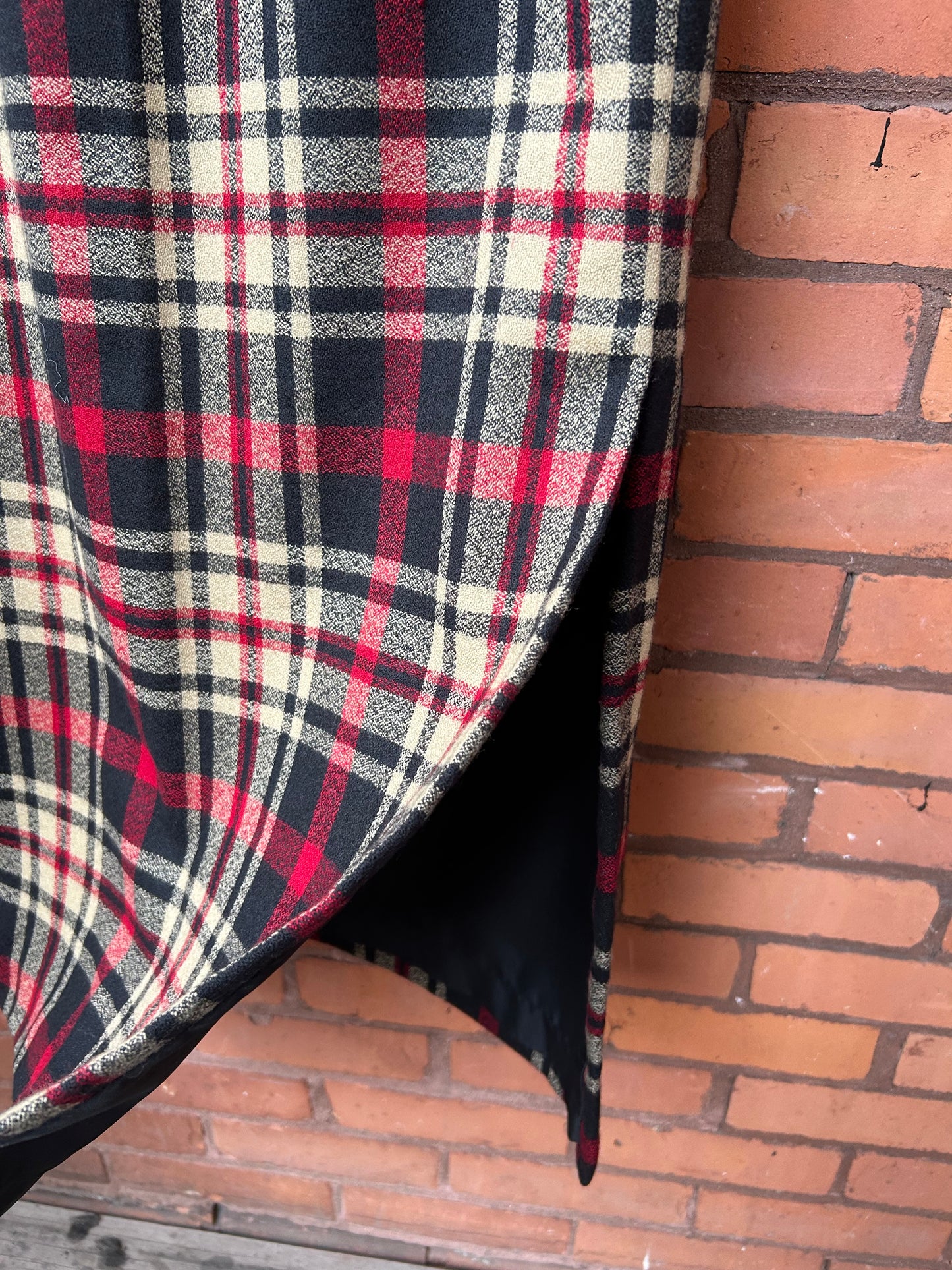 90’s Vintage Wool Red Tartan Maxi Skirt / 28 Waist