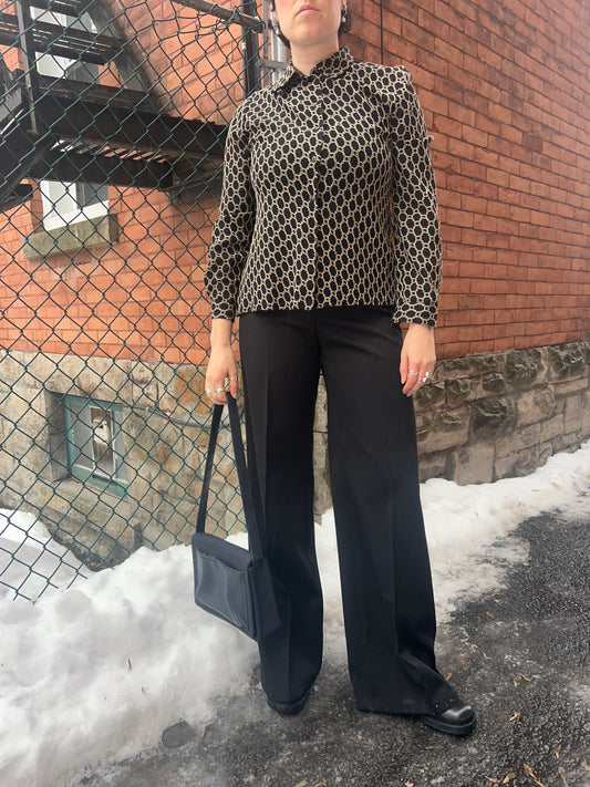 70’s Vintage Black Long Wide Leg Trousers / 30 Waist