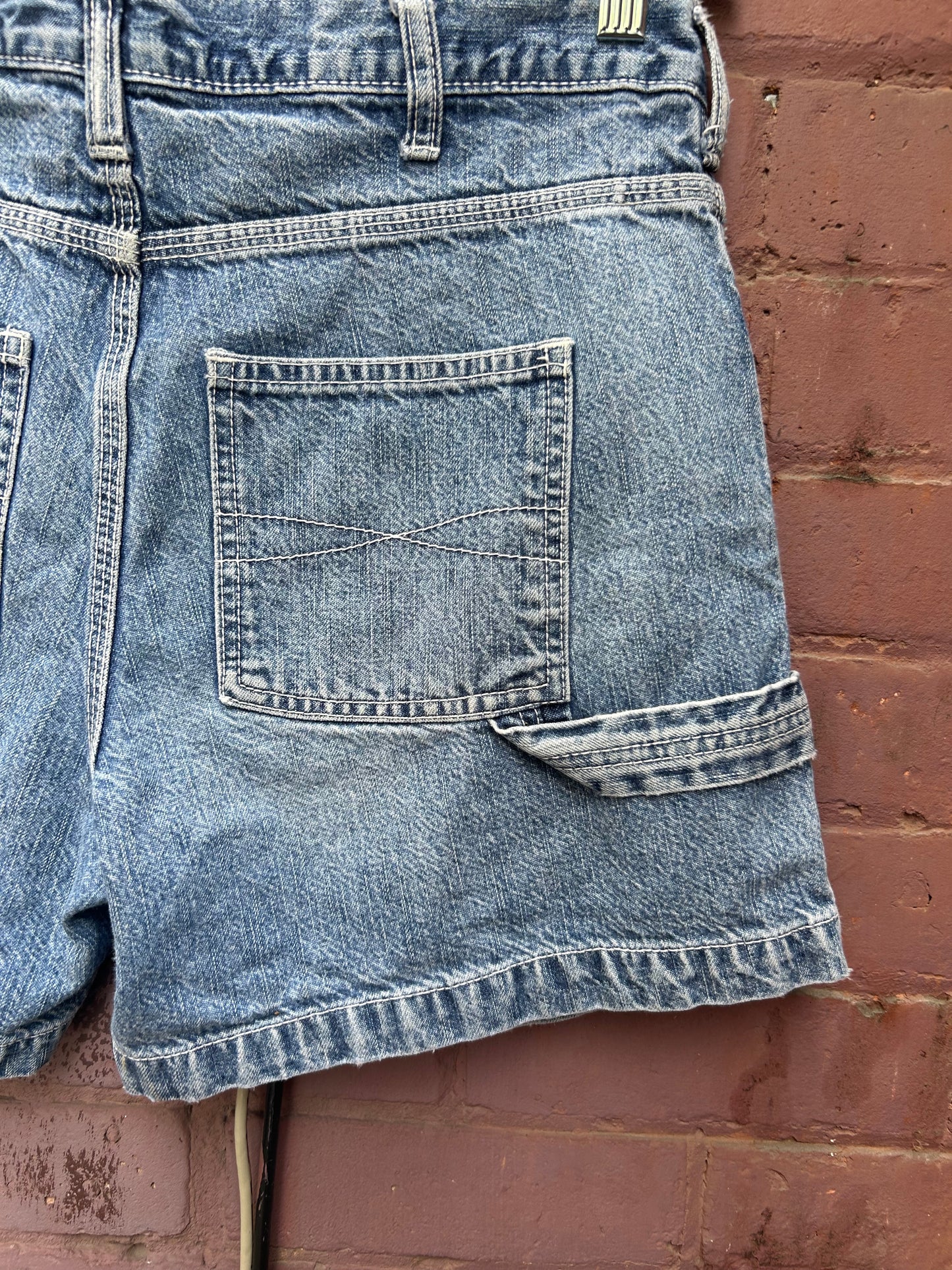 90's Vintage Light Wash Denim Carpenter Shorts / 32 Waist