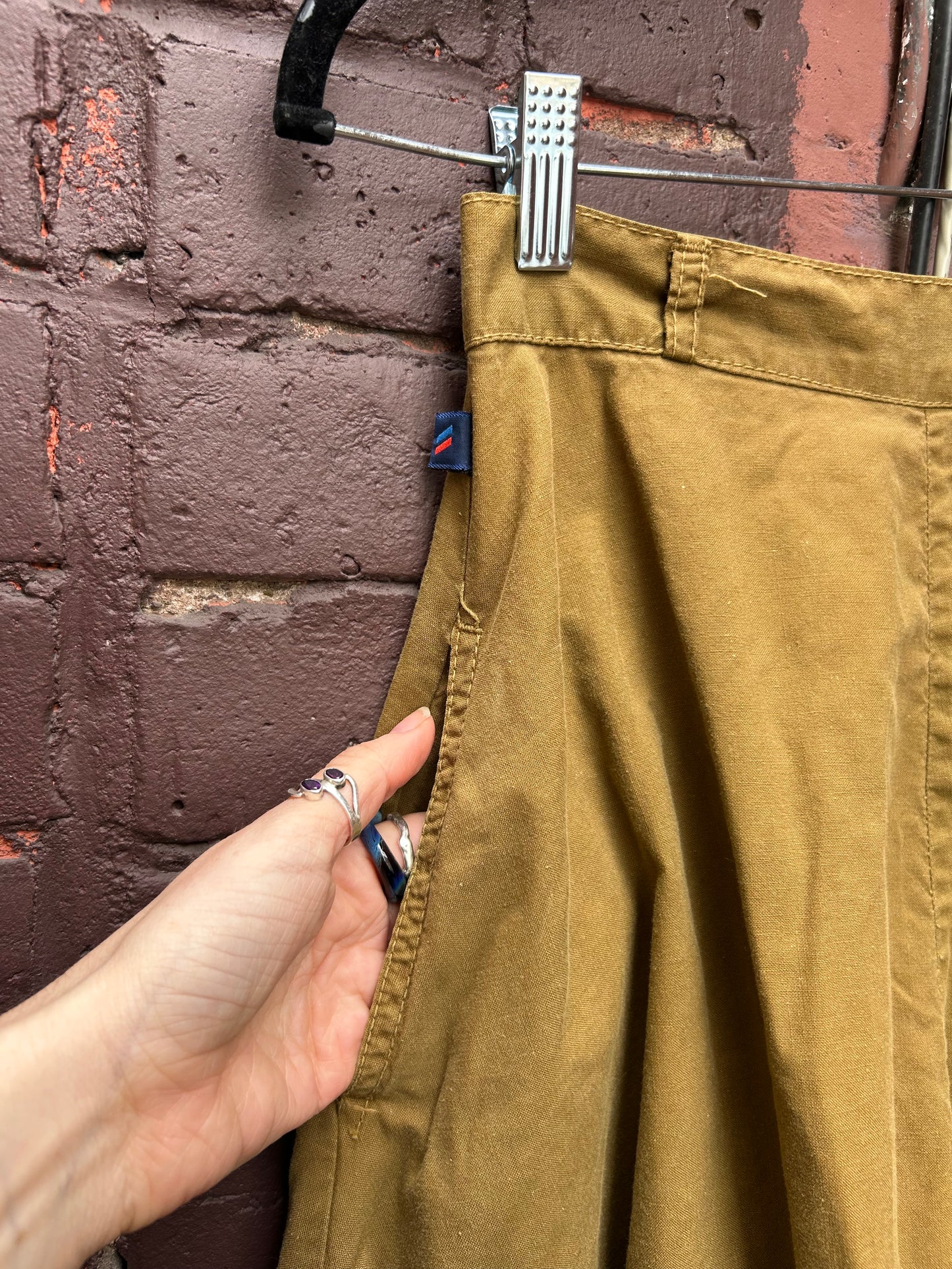 80’s Vintage Deep Mustard Cotton Tiered Midi Skirt / 24 Waist