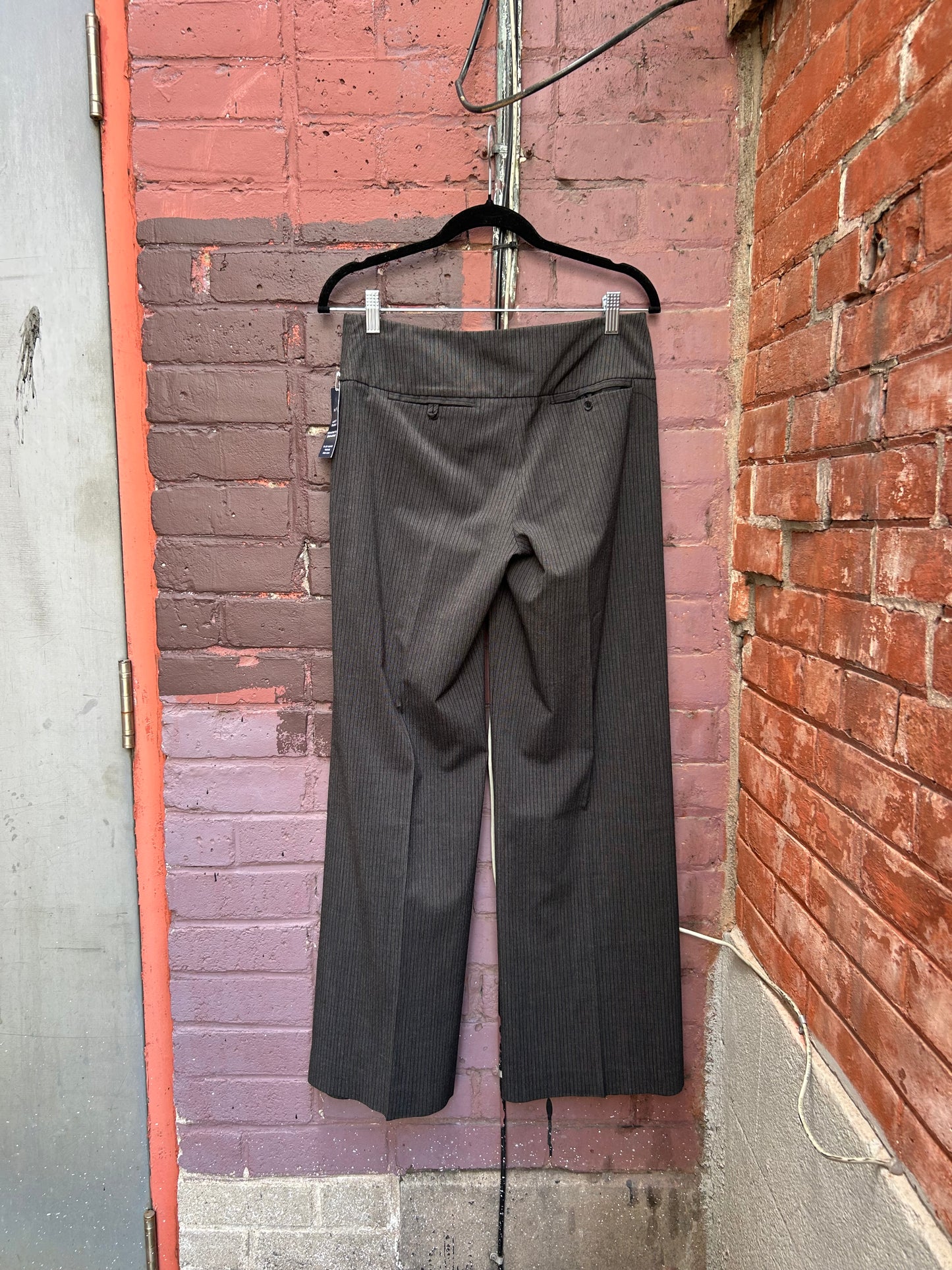 90's Vintage Grey & Black Pinstripe Low Rise Wide Leg Trousers / 31 Waist