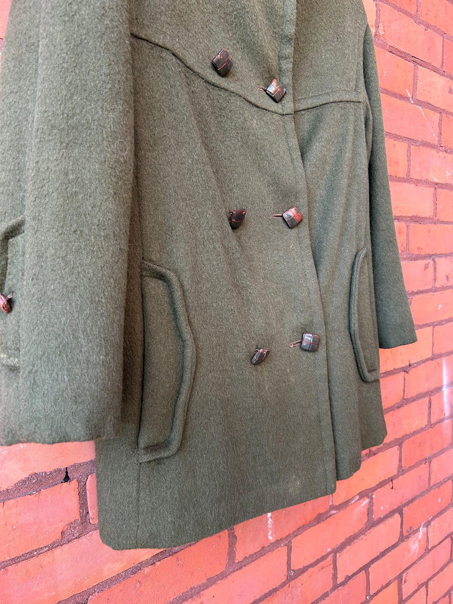 60’s Vintage Green Wool Pea Coat / Size M