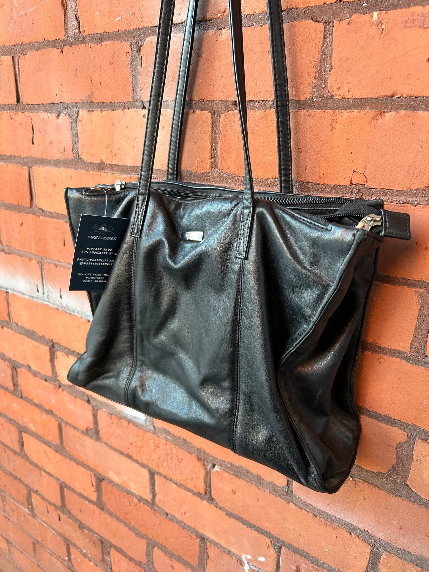 Y2K Vintage Black Leather Shoulder Tote Bag