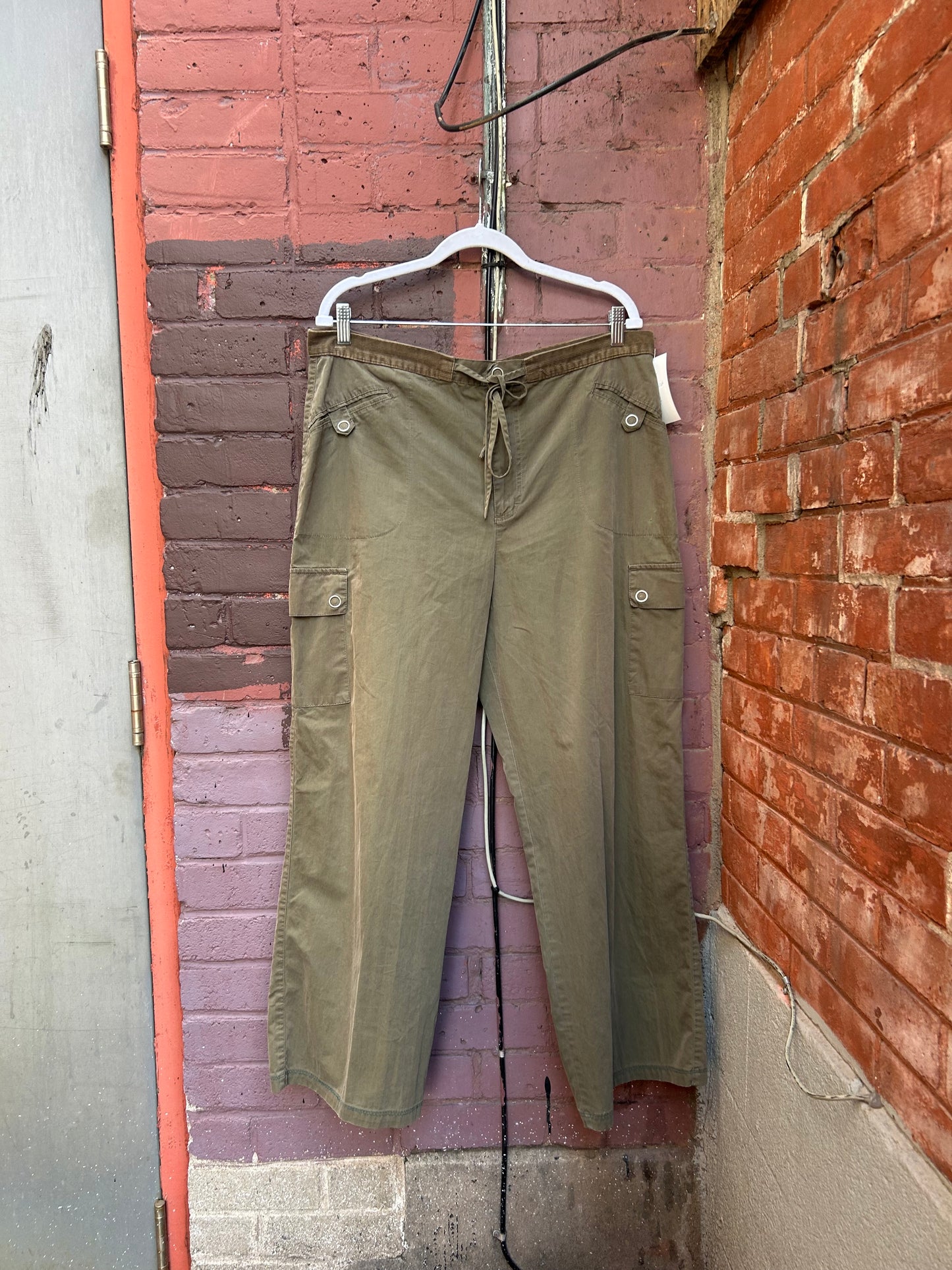 Y2K Vintage Green Cotton Cargo Pants / 38 Waist