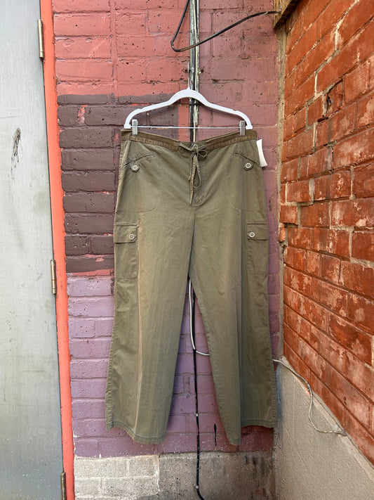 Y2K Vintage Green Cotton Cargo Pants / 38 Waist