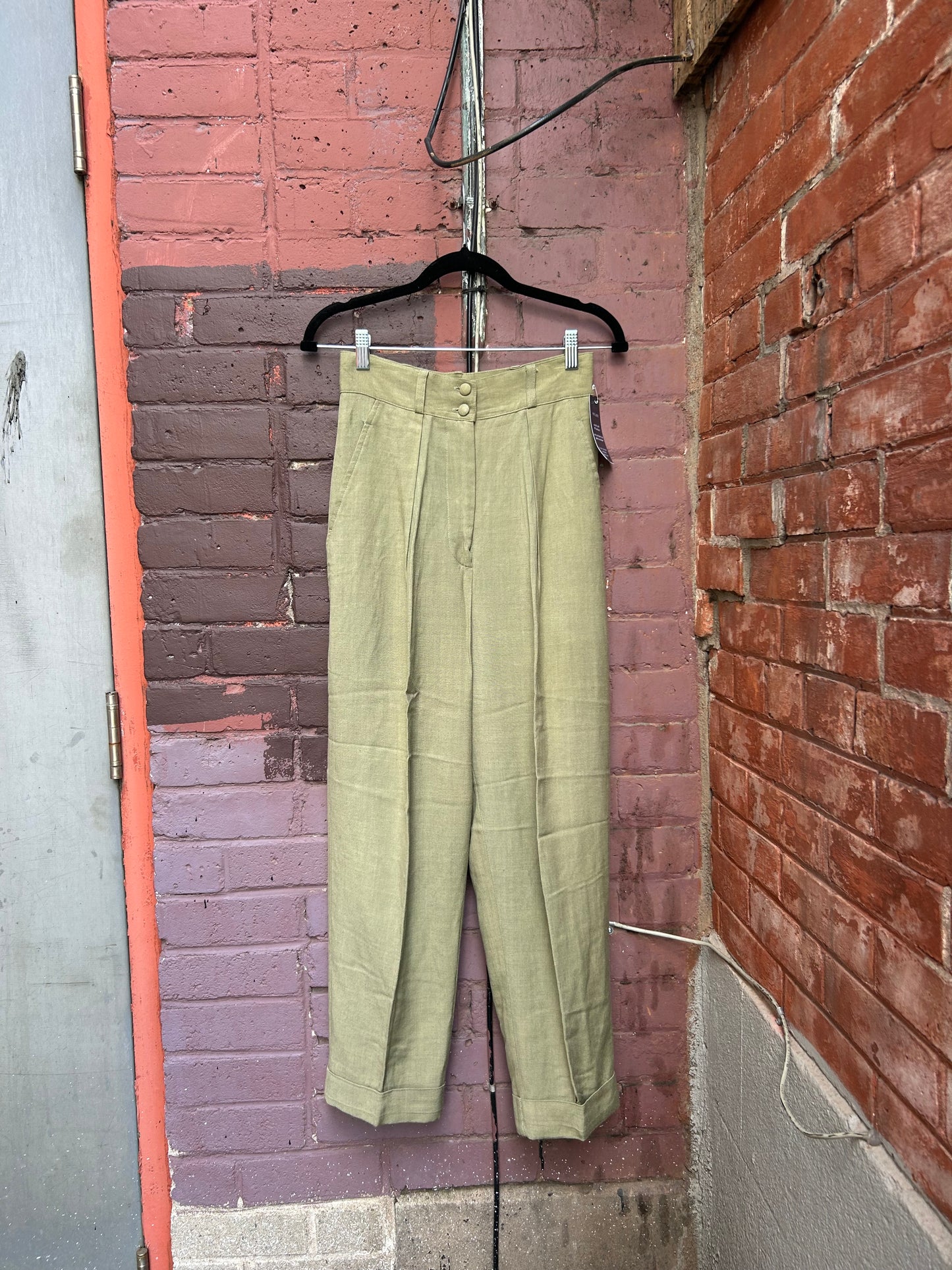 90’s Vintage Green Linen Blend Trousers / 26 Waist