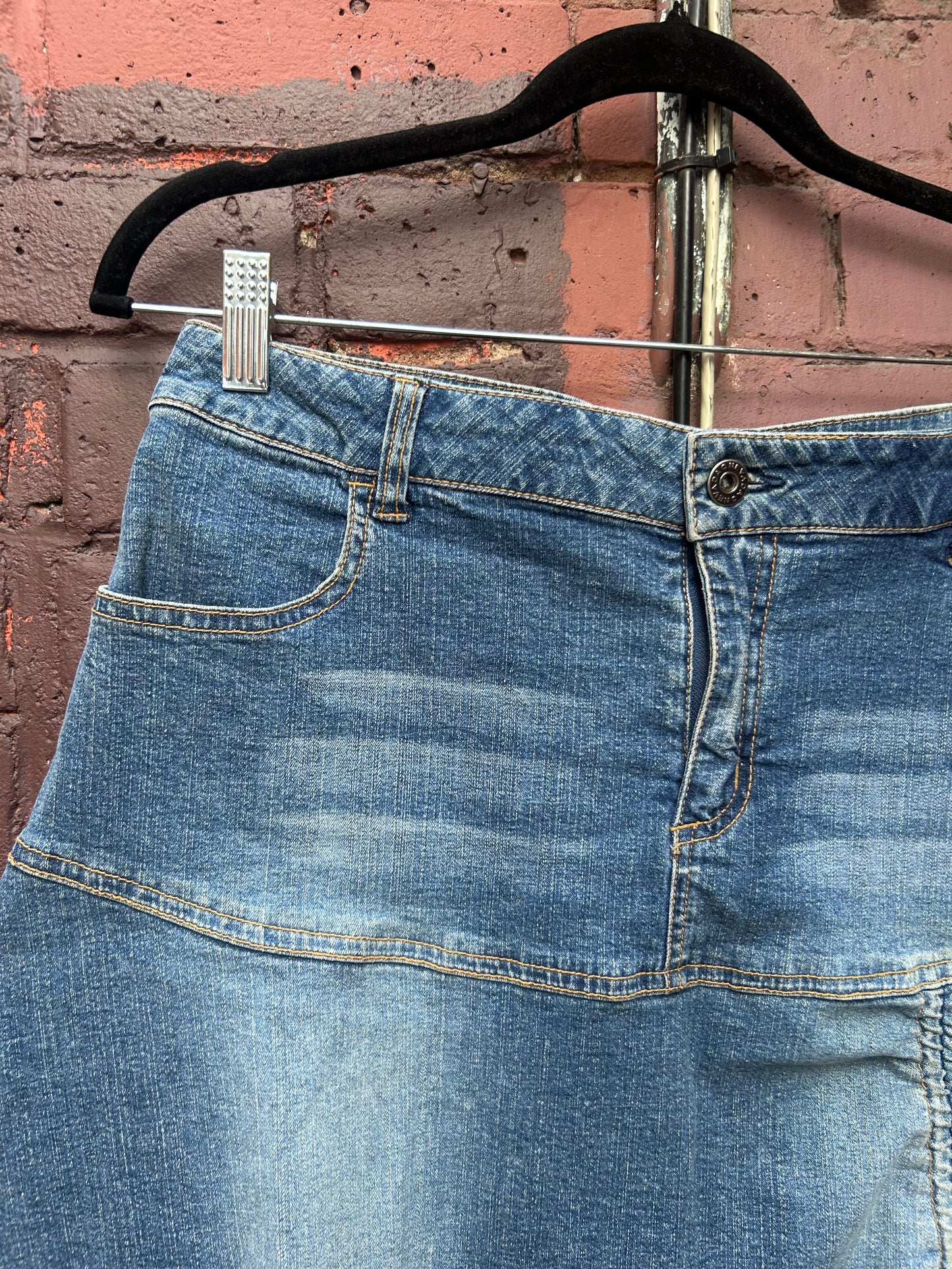90's Vintage Denim Tie Mini Skirt / 32 Waist