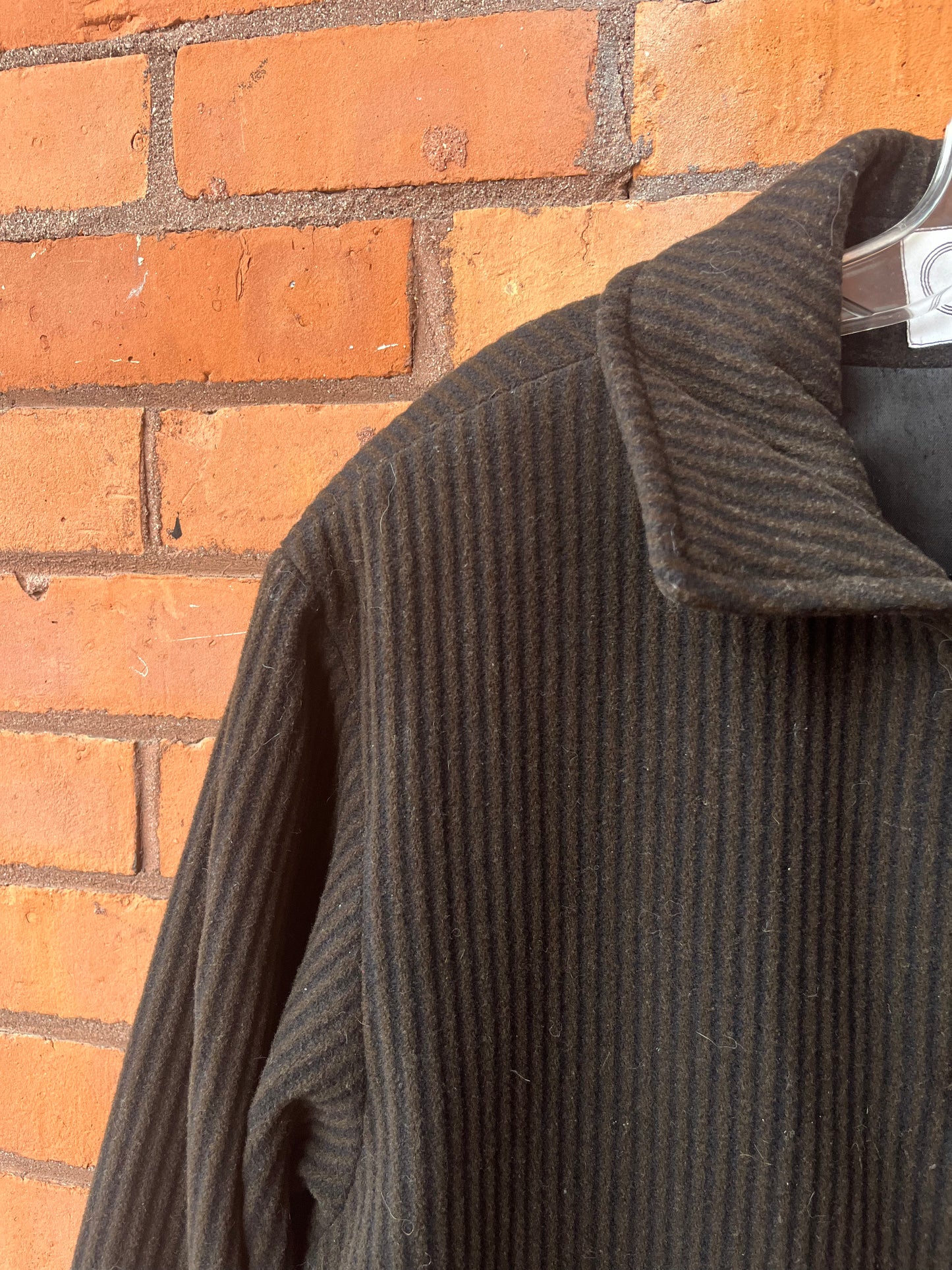 90’s Vintage Brown Pinstripe Plush Wool Coat / Size XL