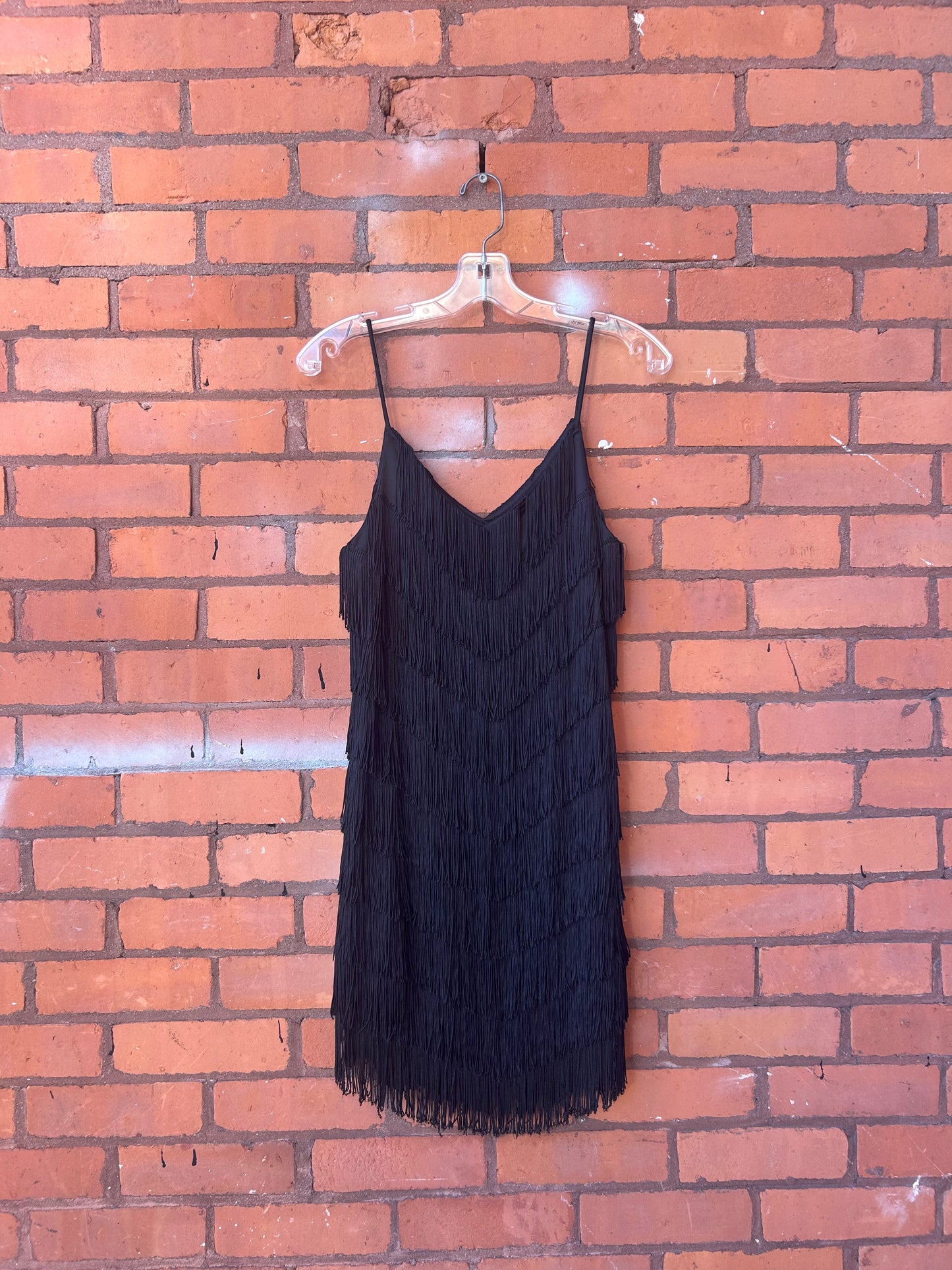 90’s Vintage Black Fringe Mini Dress / Size 6