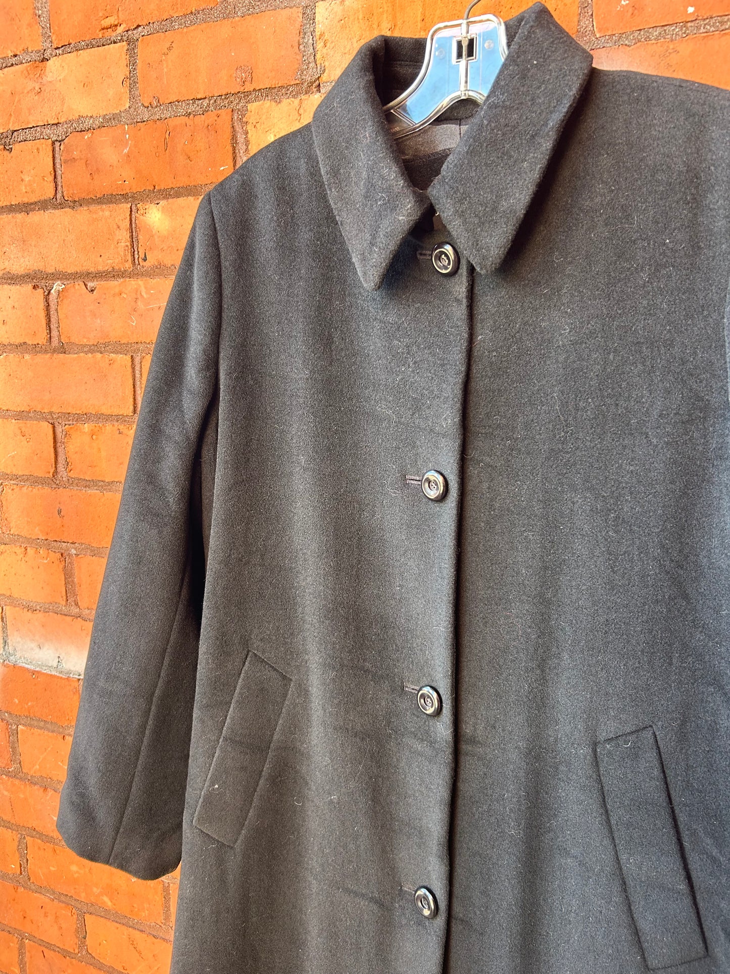 90’s Vintage London Fog Black Wool Maxi Top Coat /  Size M-L