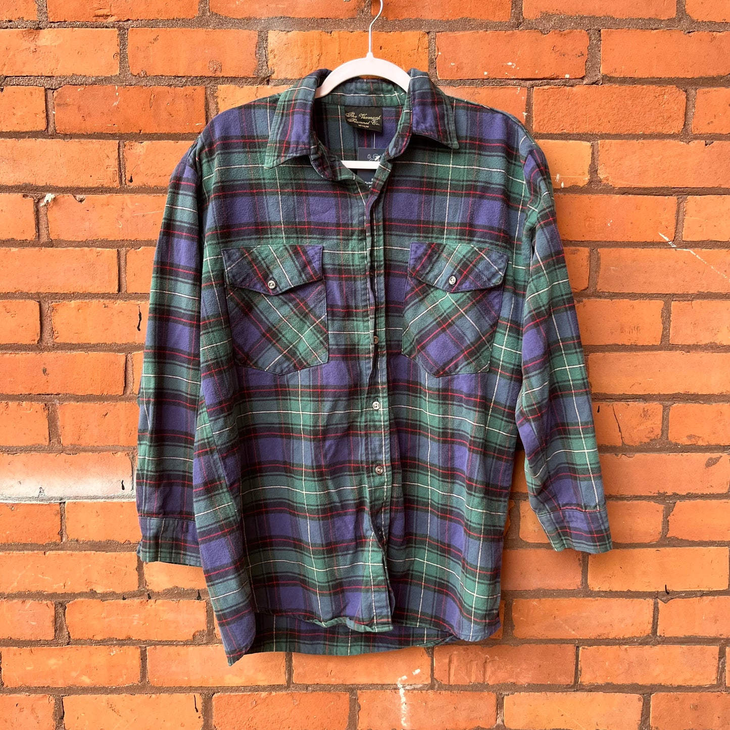90’s Vintage Classic Green & Navy Plaid Flannel Shirt / Size L