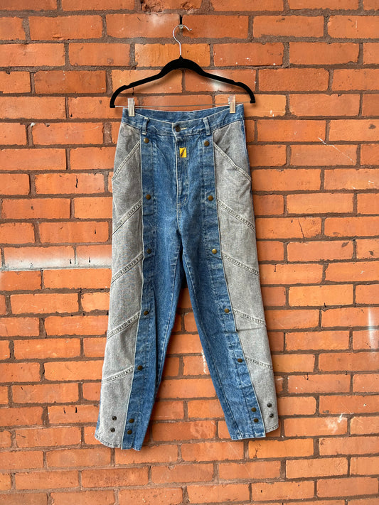 80’s Vintage Two Toned Snap Button Jeans / 28 Waist