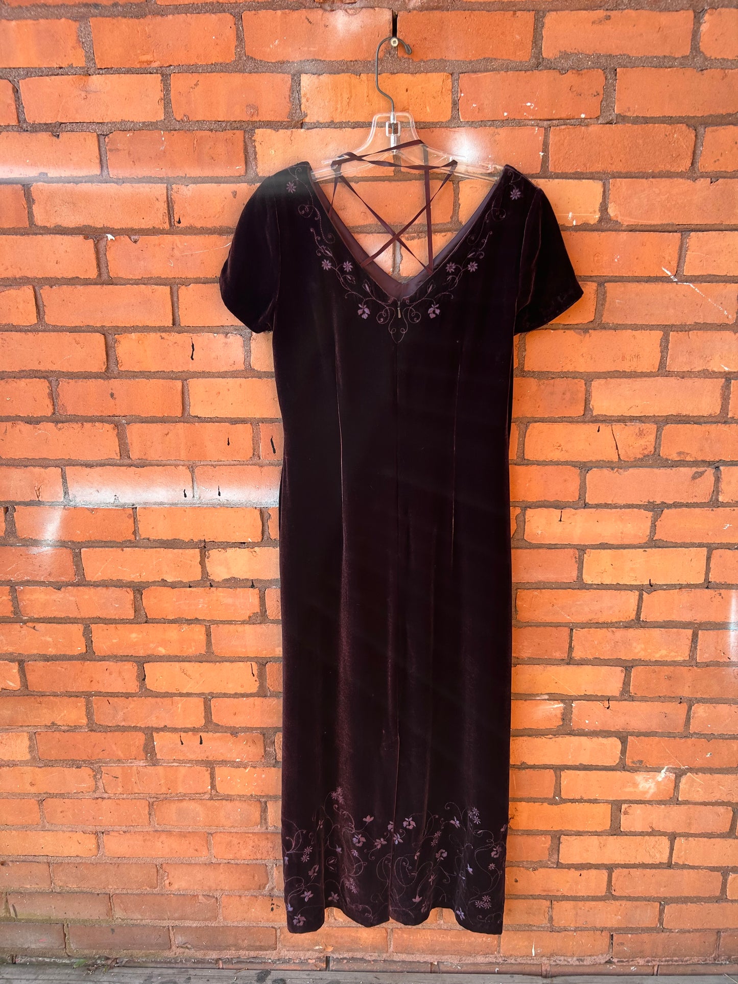 90’s Vintage Laura Ashley Purple Velvet Silk Maxi Dress / Size 8-10