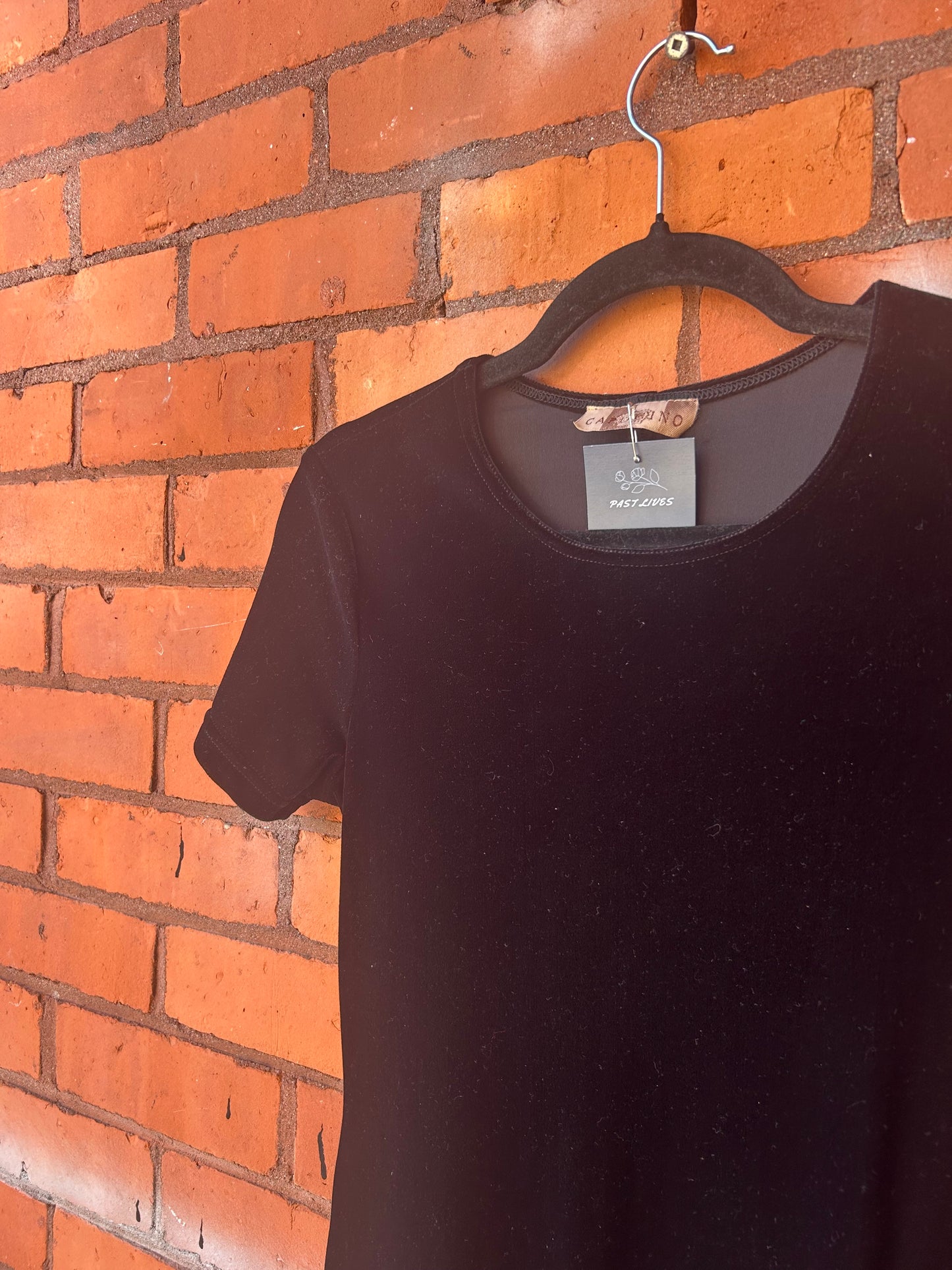 90’s Vintage Black Velvet Tshirt Mini Dress / Size XS