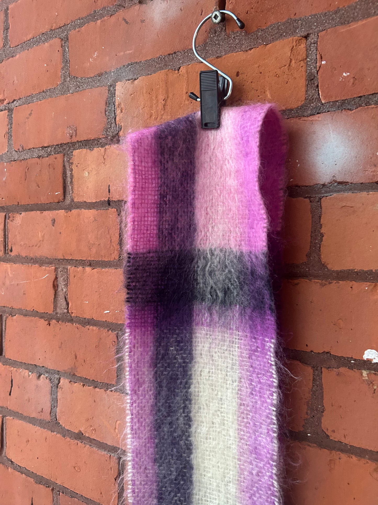 90’s Vintage Purple Plaid Mohair Wool Scarf