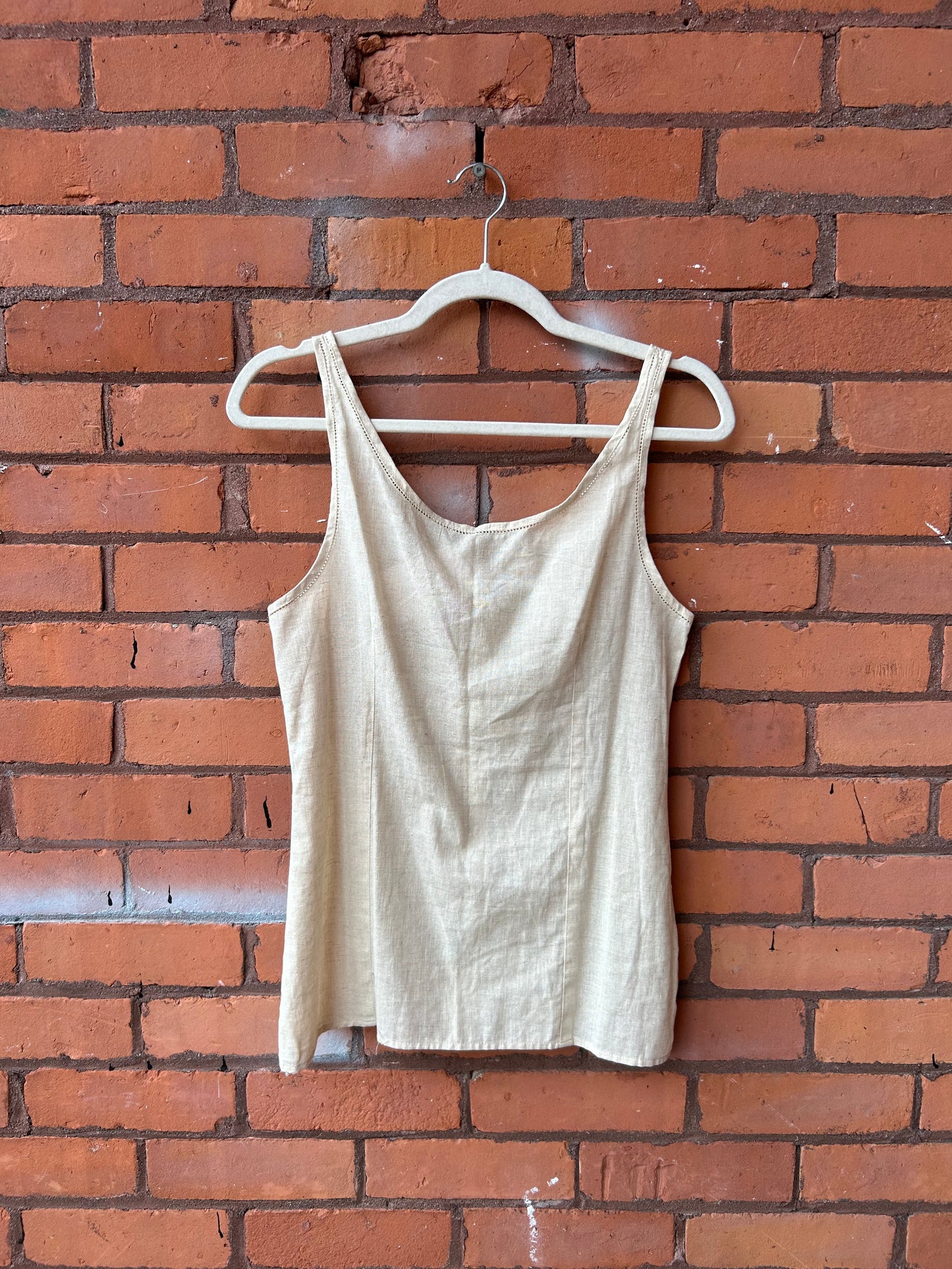 90’s Vintage Beige Linen Blend Button Down Tank Top / Size M