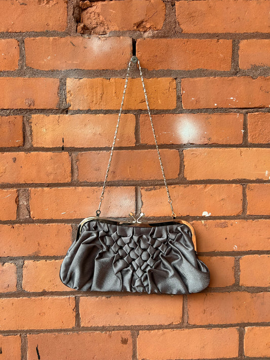 Y2K Vintage Grey Satin Clamshell Purse