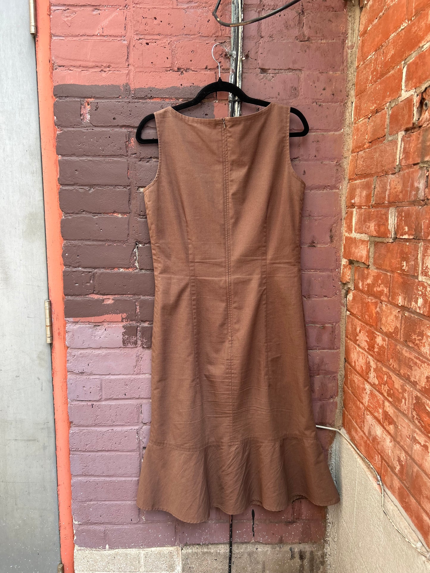 90's Vintage Mauve Linen Blend Midi Dress / Size 10