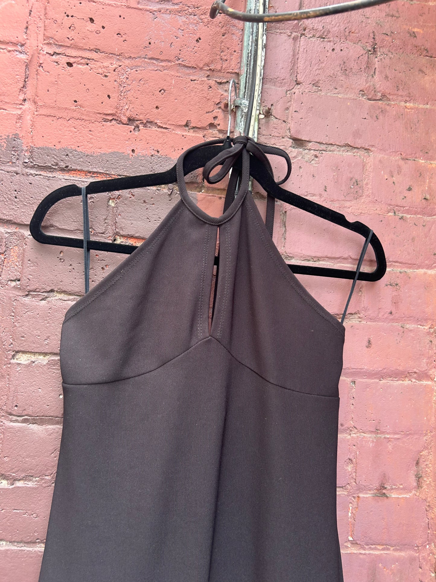 90's Vintage Black Halter Keyhole Maxi Dress / Size S