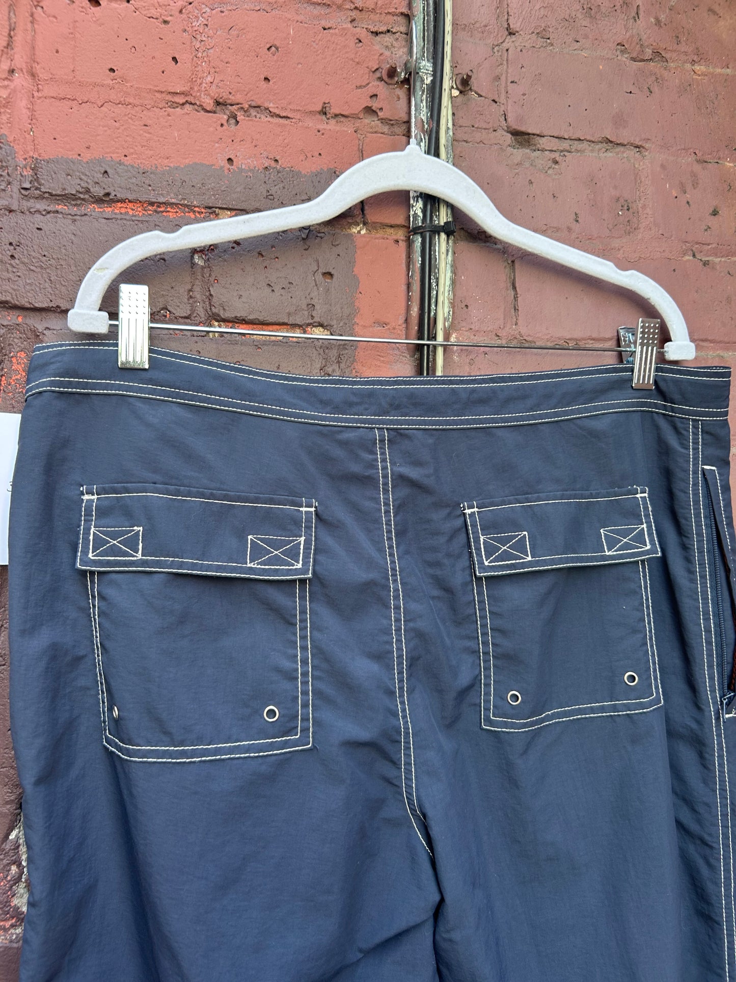 Y2K Vintage Blue Nylon Cargo Capris / 38 Waist