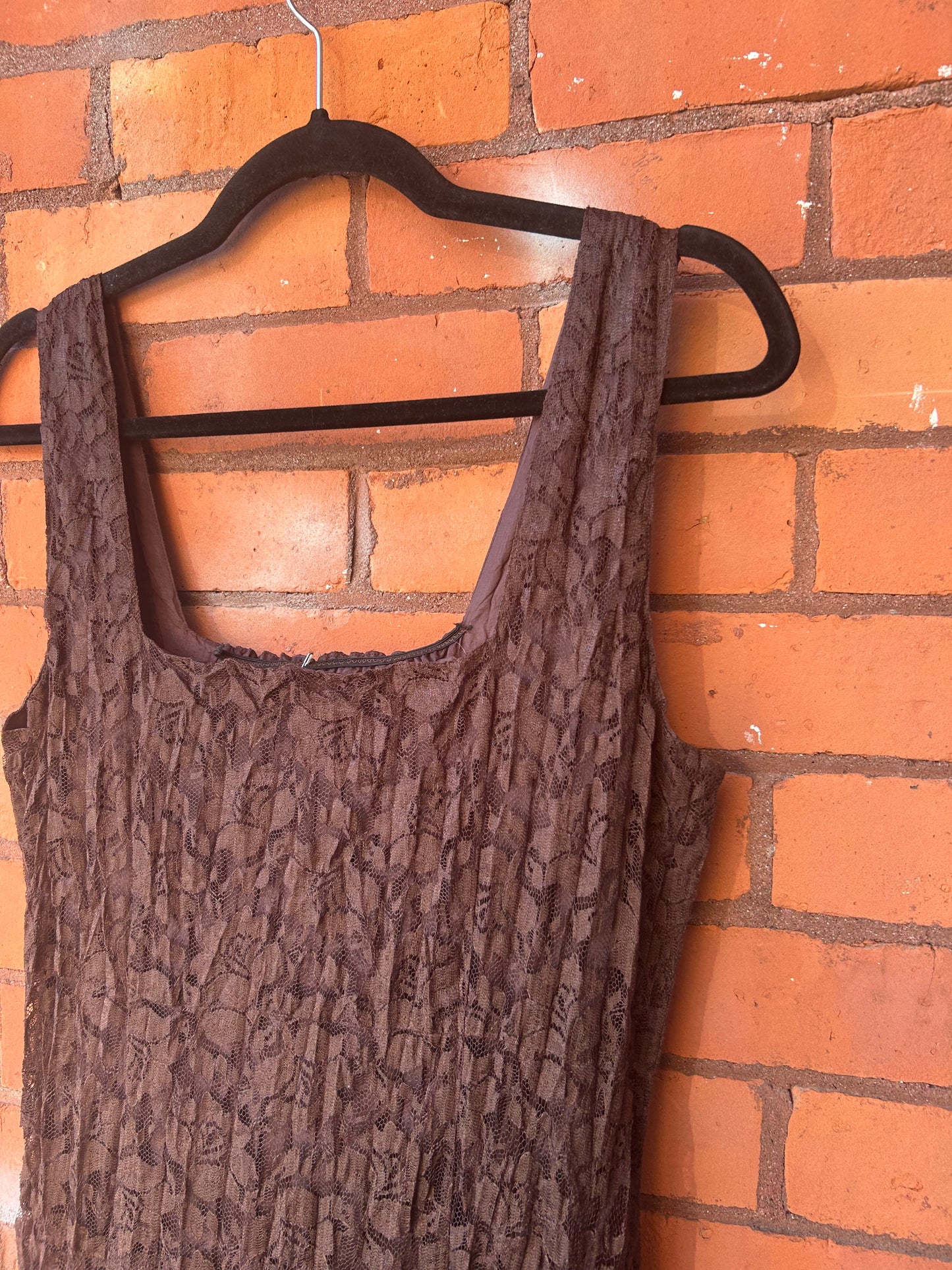 90’s Vintage Brown Lace Tiered Dress / Size 14