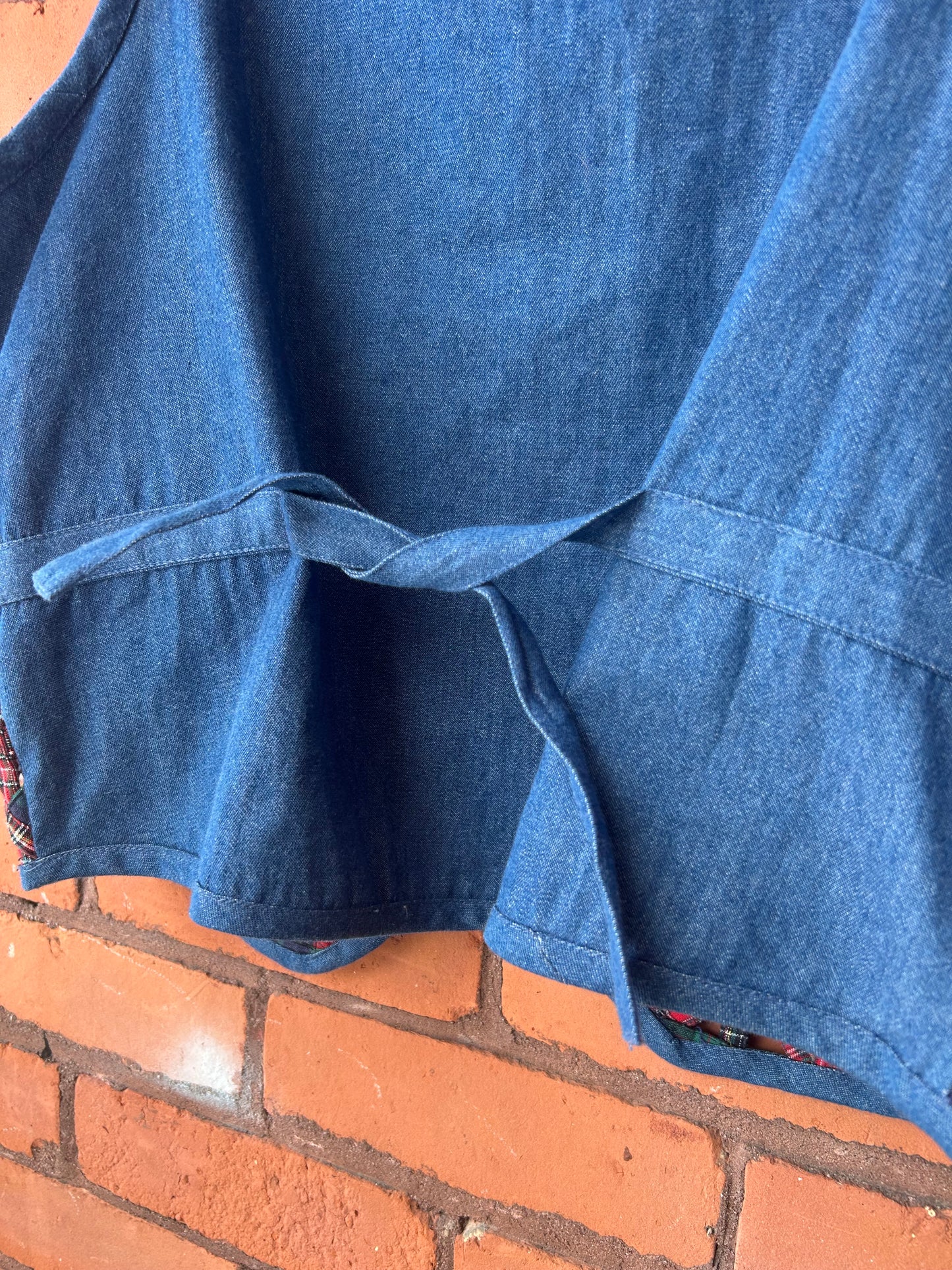 90’s Vintage Plaid Lattice & Denim Vest / Size S-M