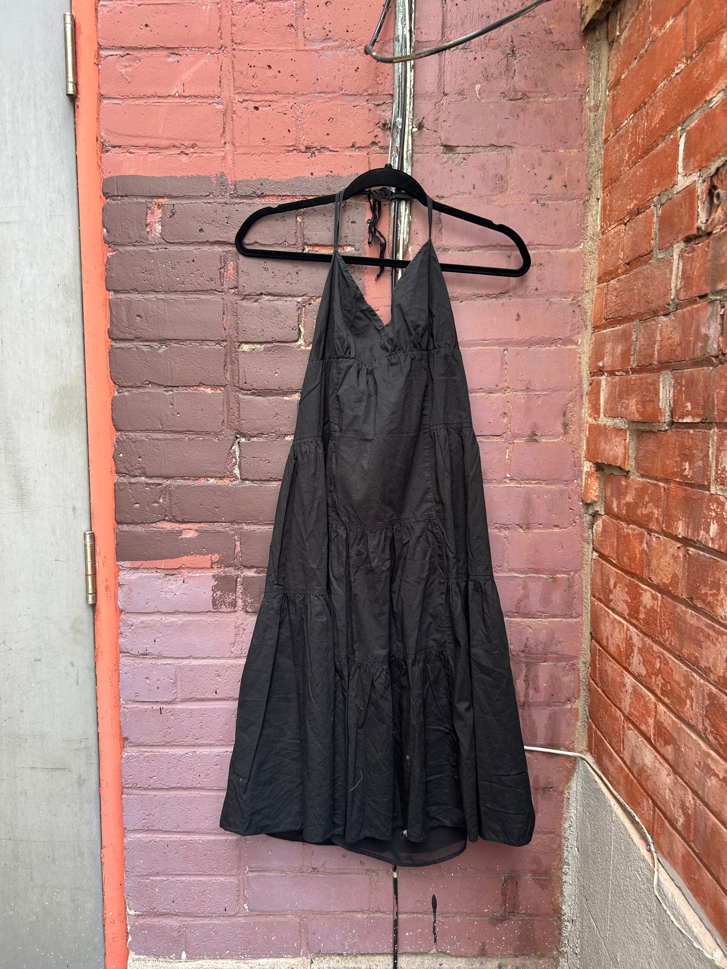 Y2K Vintage Black Cotton Tiered Halter Dress / Size 4