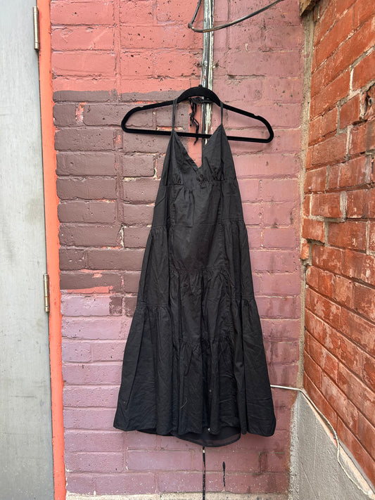 Y2K Vintage Black Cotton Tiered Halter Dress / Size 4