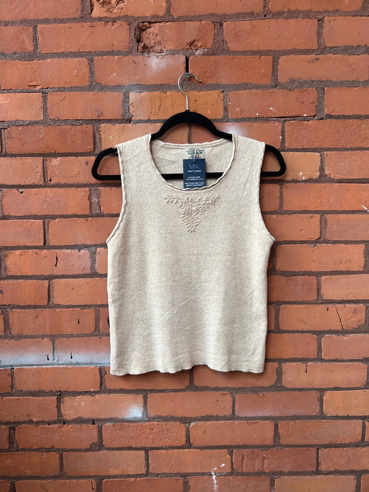 90’s Vintage Beige Knit Tank Top / Size M