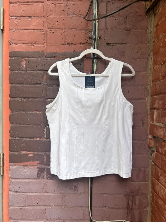 90's Vintage White Cotton Corset Style Tank / Size XL