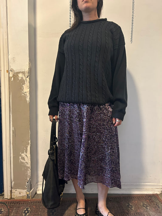 90’s Vintage Black Cotton Cable Knit Rollneck Sweater / Size XL