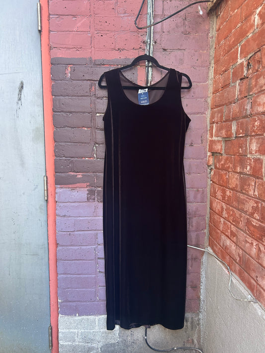90's Vintage Brown Velvet Shift Dress / Size M