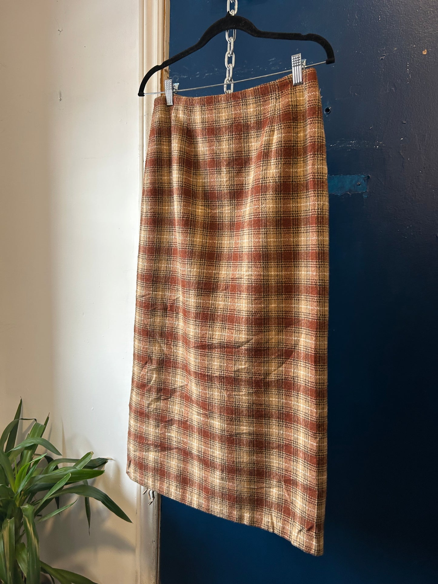 90’s Vintage Neutral Plaid Tassel Maxi Wrap Skirt / 28 Waist