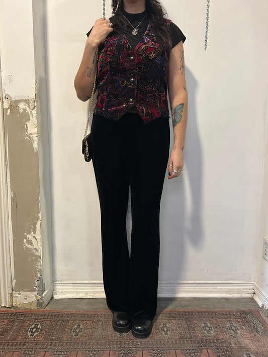 90’s Vintage Paisley Velvet Cropped Vest / Size L