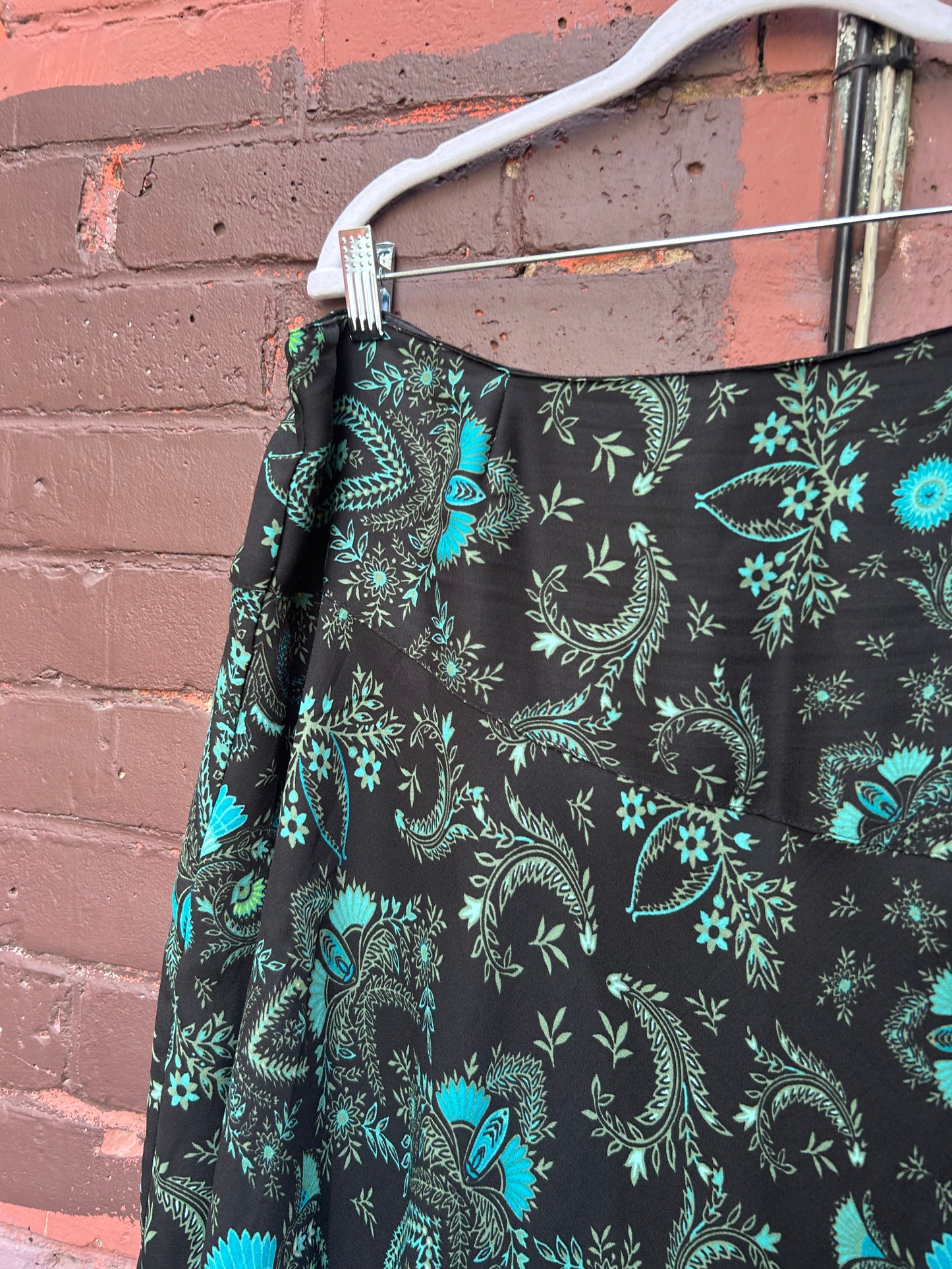 Y2K Vintage Teal & Black Asymmetrical Midi Skirt / 40 Waist