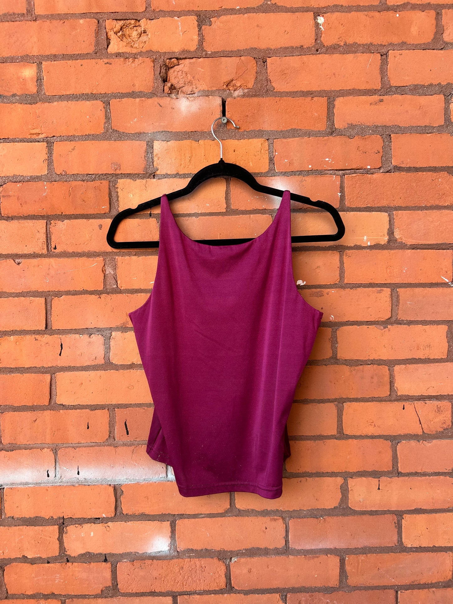 Y2K Vintage Magenta High Neck Lycra Tank Top / Size M