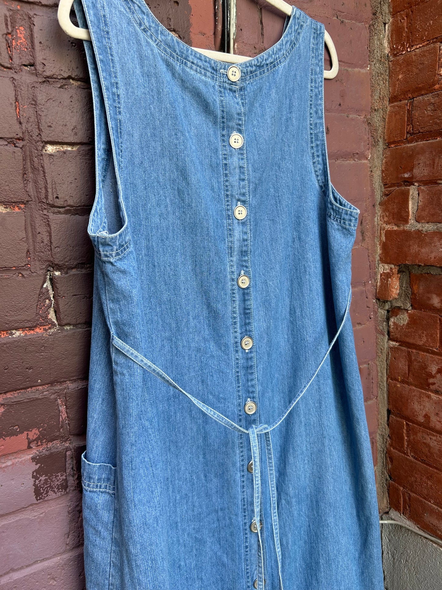 90's Vintage Light Denim Button Up Maxi Dress / Size XL