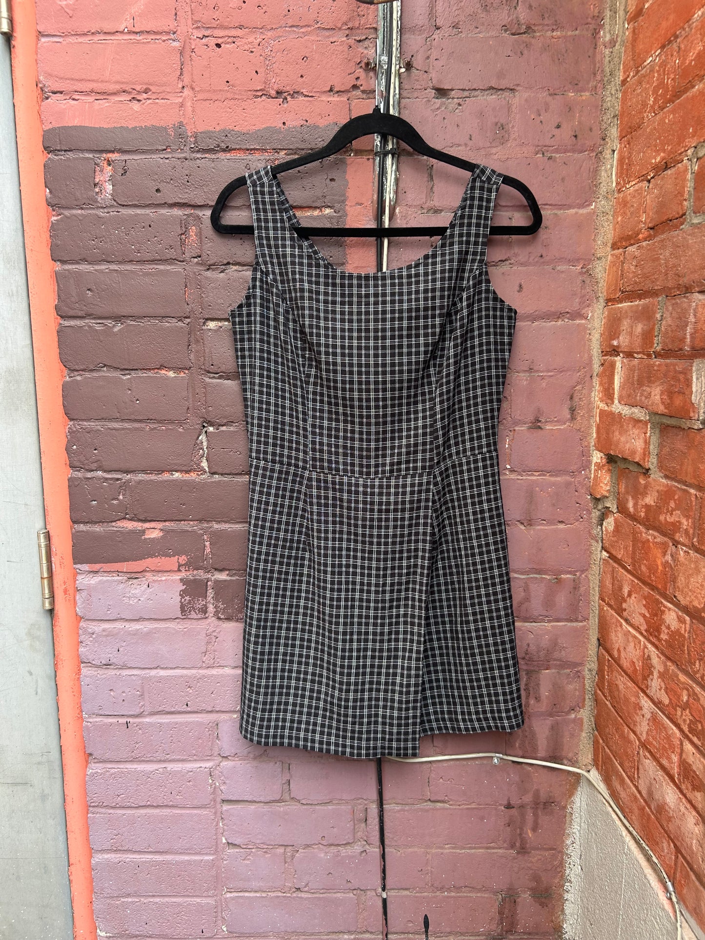 90's Vintage Black & White Plaid Romper / Size 6