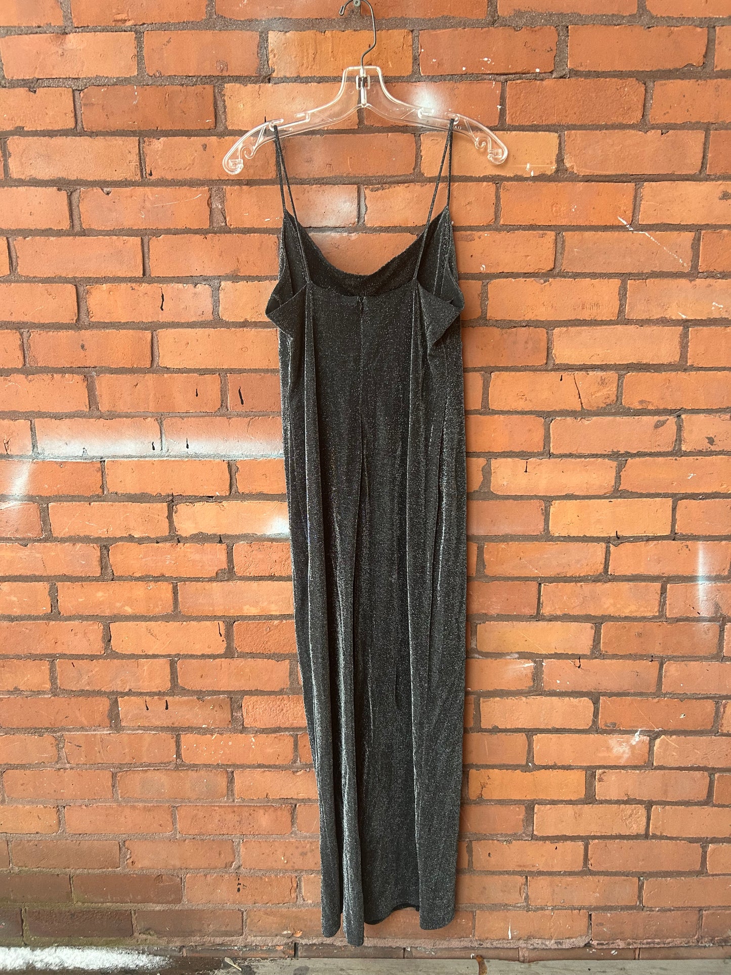 90’s Vintage Silver Sparkly Square Neck Maxi Dress / Size 10 - 12